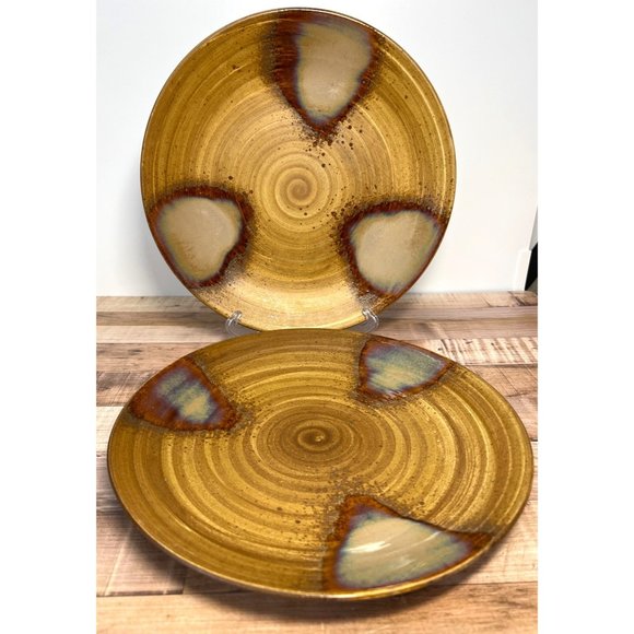 Sango Splash 4051 Brown Ceramic Dinner Plates Set Of 2 With Abstract Glaze Desig - Picture 1 of 4